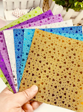 正方形闪粉烫金爱心五角星儿童手工折纸彩色纸闪光叠千纸鹤剪纸