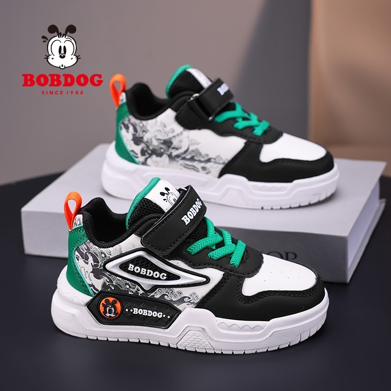 巴布豆男童春秋皮面防水板鞋