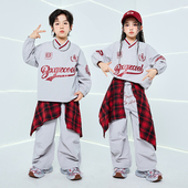 儿童街舞演出服爵士舞灰色字母套装 男童潮服少儿hiphop嘻哈女走秀