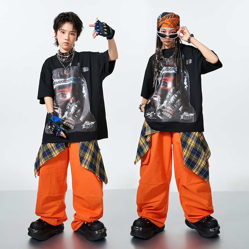 儿童街舞潮服演出服男童套装hiphop童装少儿嘻哈爵士舞潮牌T恤 夏