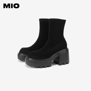 MIO米奥女鞋厚底瘦瘦靴2024新款秋冬弹力靴显瘦短靴子M245658968