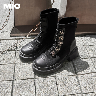 MIO米奥女鞋厚底马丁靴2024新款秋冬百搭英伦风短靴子M245632365