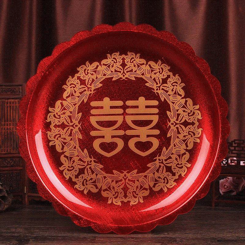 新款结婚庆用品喜酒托盘敬茶具婚礼果盘喜糖盘喜盘大红色铁盘家用|msdalam kategori pinggan mangkuk, pinggan mangkuk, mangkuk buah-buahan/plat buah-buahan/bakul buah-buahan - dari Buy2taobao.com untuk memberikan perkhidmatan ejen Taobao profesional membeli
