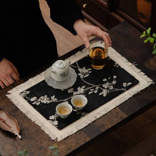 茶席香云纱复古茶蚕丝中式古朴