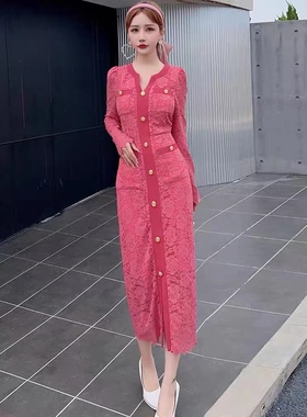 法式小香风单排扣显气质高级感修身包臀连衣裙82157