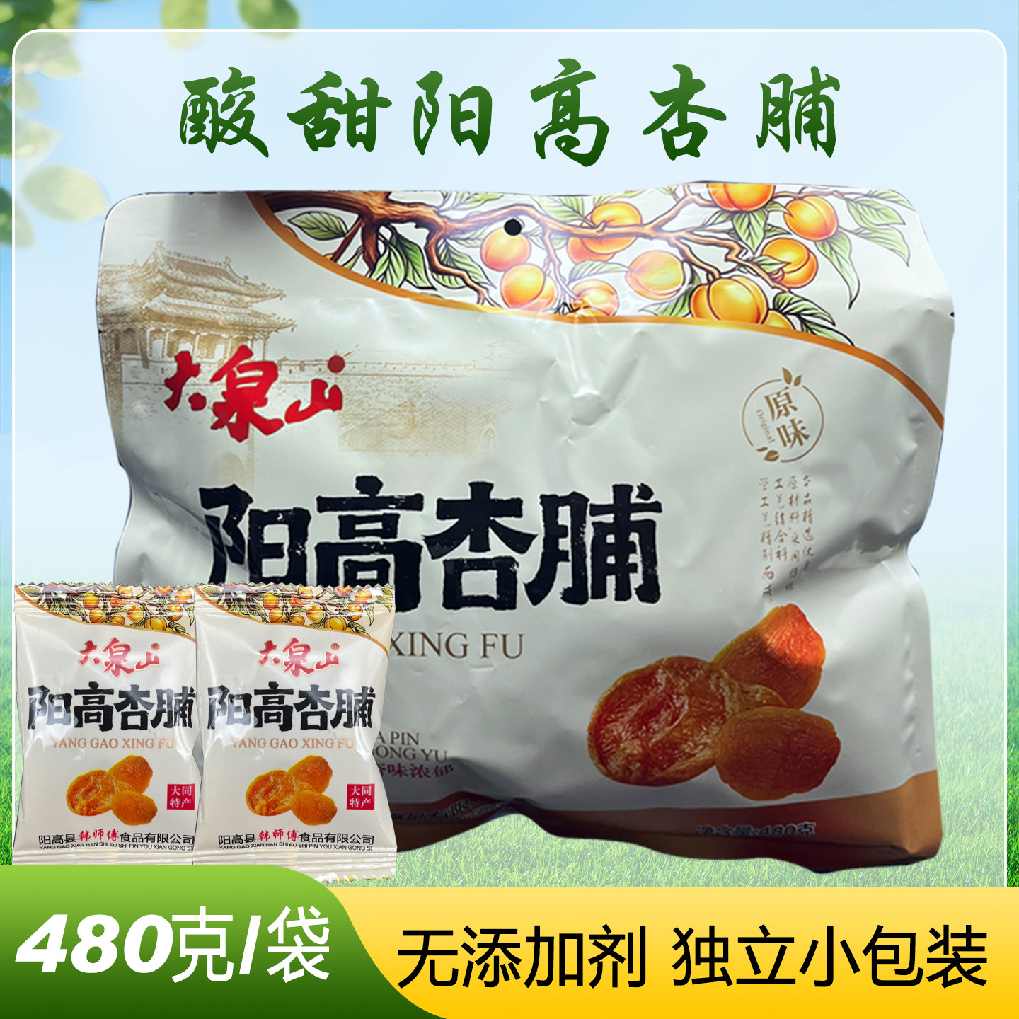 大泉山阳高杏脯480克无添加剂山西特产酸甜杏干杏肉果脯蜜饯果干