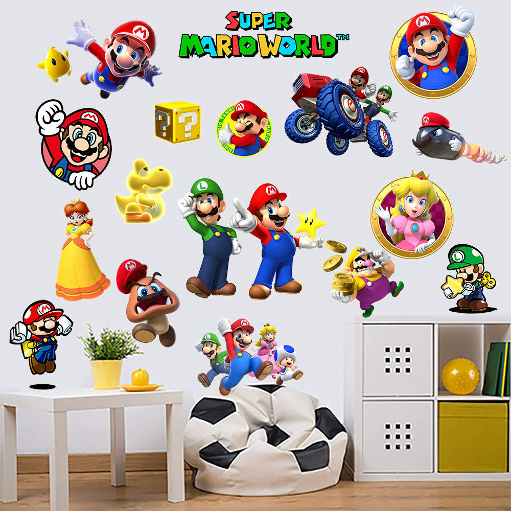 超级玛丽马里奥兄弟墙贴卡通动漫装饰儿童房男孩卧室海报自粘贴纸