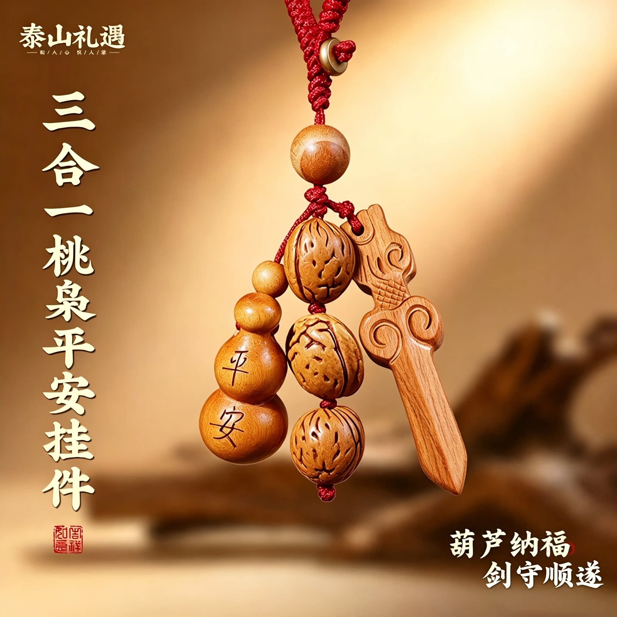桃木葫芦挂件桃木剑桃枭三合一护随身平安万事顺挂包车挂钥匙扣