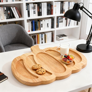 南瓜形状创意木托盘儿童露营下午茶客厅坚果瓜子糕点外出点心盘