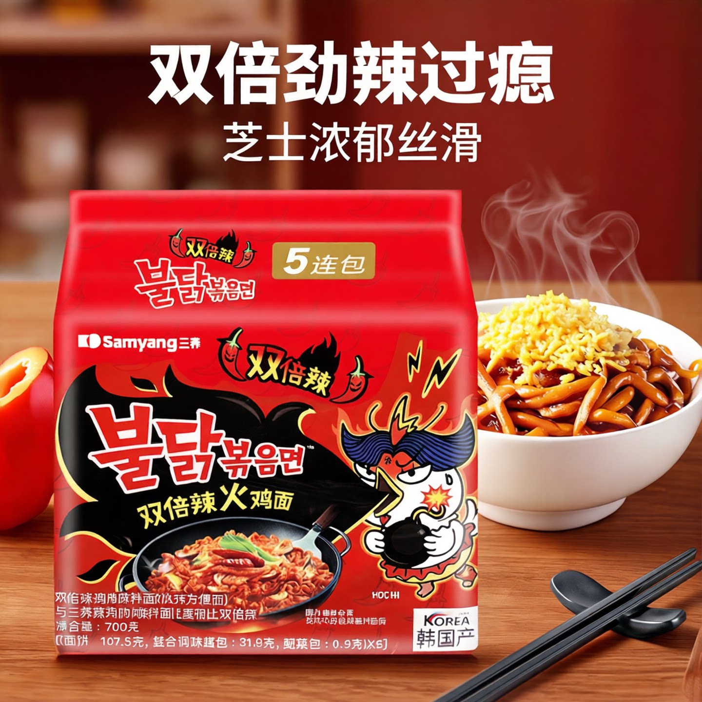 Samyang三养火鸡面韩国正品双倍辣拌面奶油芝士味炸酱方便面速食