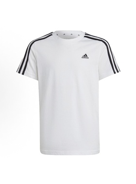 adidas EssentialT恤三条纹拼色运动休闲短袖  白色 儿童款IC0605