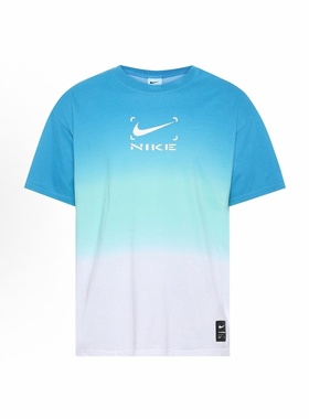 Nike SS23 字母Logo印花渐变透气圆领短袖T恤男款 蓝色FN0320-134