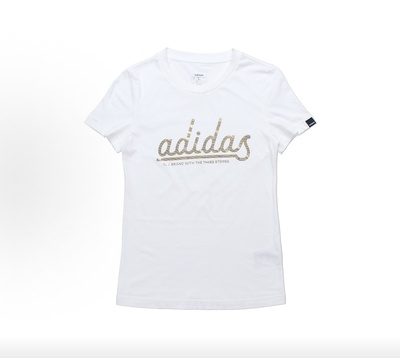 adidas  W Colgt Foil T 美式烫金字体 T恤 女款 白色FM6174