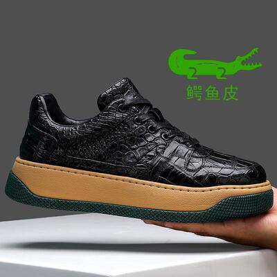 U7品牌男鞋2025新款鳄鱼皮高端时尚休闲鞋男士真皮厚底舒适板鞋