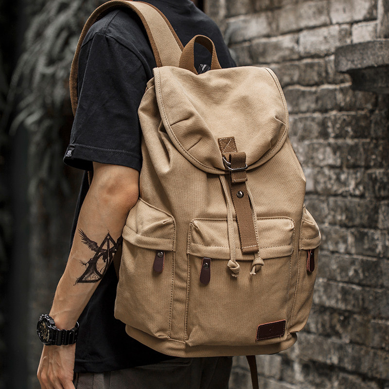 背包男士双肩包复古帆布包大容量旅行包休闲双肩背包大学生书包男,箱包皮具/热销女包/男包,双肩背包,淘宝优惠券,粉丝福利购,淘宝优惠卷