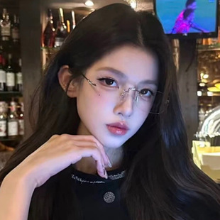 素颜纯欲金丝无框眼镜近视女度数可配高级感无边框防蓝光银色镜框