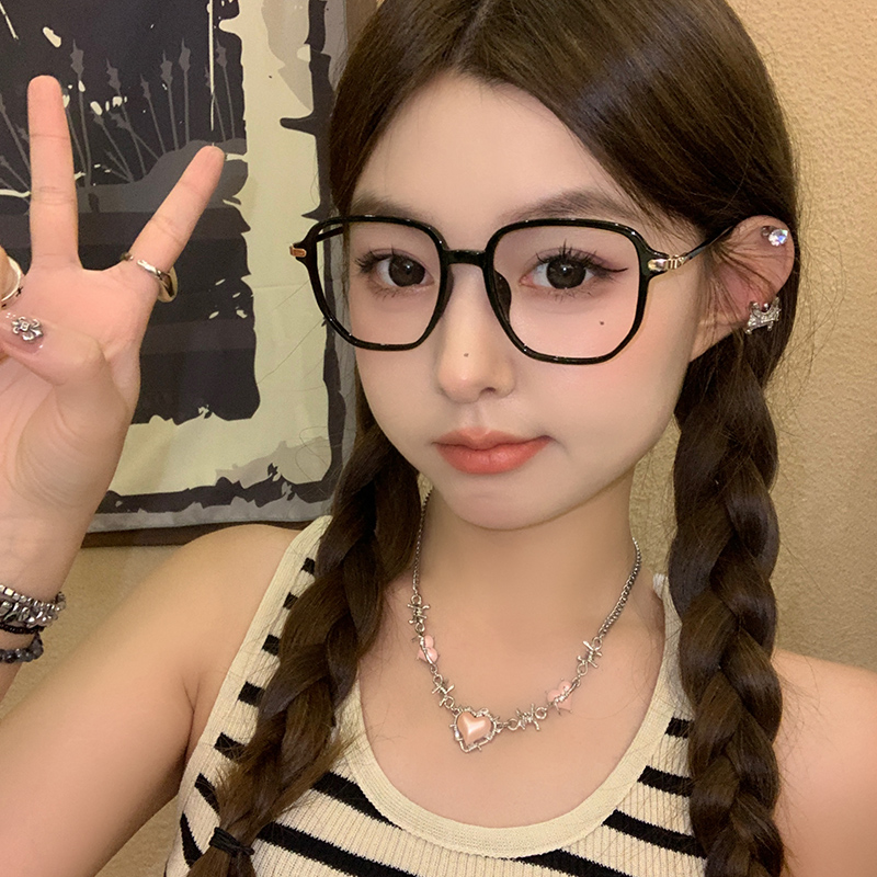 素颜黑框眼镜近视可配度数女大框装饰平光镜圆脸显脸小眼睛框镜架