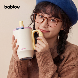 bablov保温杯女生大容量吸管水杯陶瓷覆膜内胆本命年礼物咖啡杯子