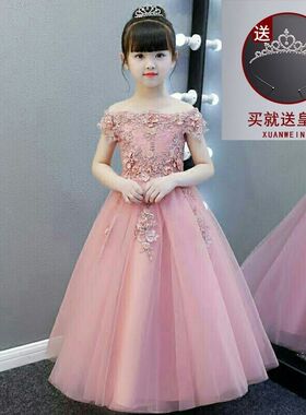 2022女童晚礼服公主裙儿童婚纱花童生日表演主持人钢琴演出服夏