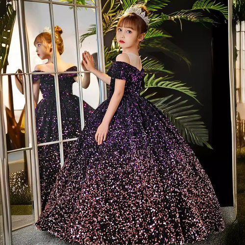 儿童礼服公主裙2025春季女童亮片走秀花童蓬蓬纱主持人钢琴演出服