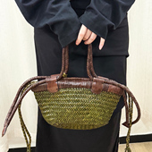 正品 VIPERA意大利小众纯色牛皮手工编织单肩包手提包菜篮子女包