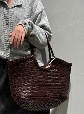 正品Dragon Diffusion8822牛皮编织包女森系大容量手工文艺手提包