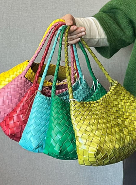 正品现货Dragon Diffusion8943手工牛皮编织包女法式菜篮子手提包