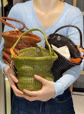 正品现货Dragon diffusion8919法式小众手工牛皮编织包水桶手提包