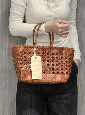 Dragon Diffusion8802法式休闲度假风手工镂空牛皮编织包手提包女