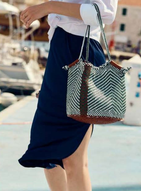 Dragon diffusion8153比利时编织包单肩手提包牛皮拼接小众设计