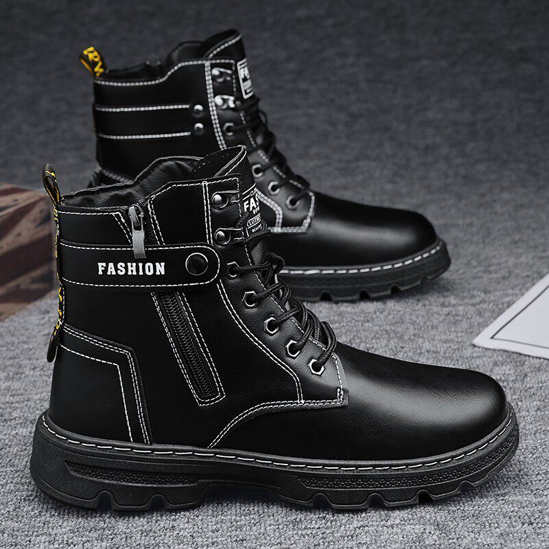 CARGO BOOTS MENS HIGH-TOP WINTER OUTDOOR LABOR PROTECTION RHUBARB BOOTS THICK-SOLED ANTI-SLIP DESERT COMBAT MARTIN LEATHER BOOTS WATERPROOF