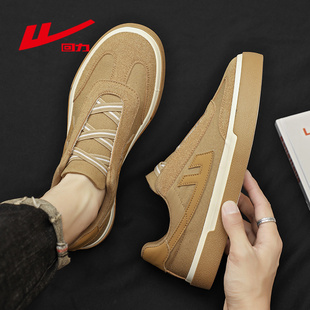 回力休闲板鞋男春季新款懒人一脚蹬帆布鞋学生运动软底土黄色布鞋
