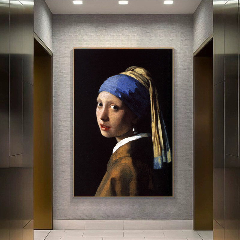 世界名画戴珍珠耳环的少女古典 diy数字油画手工填色客厅装饰画