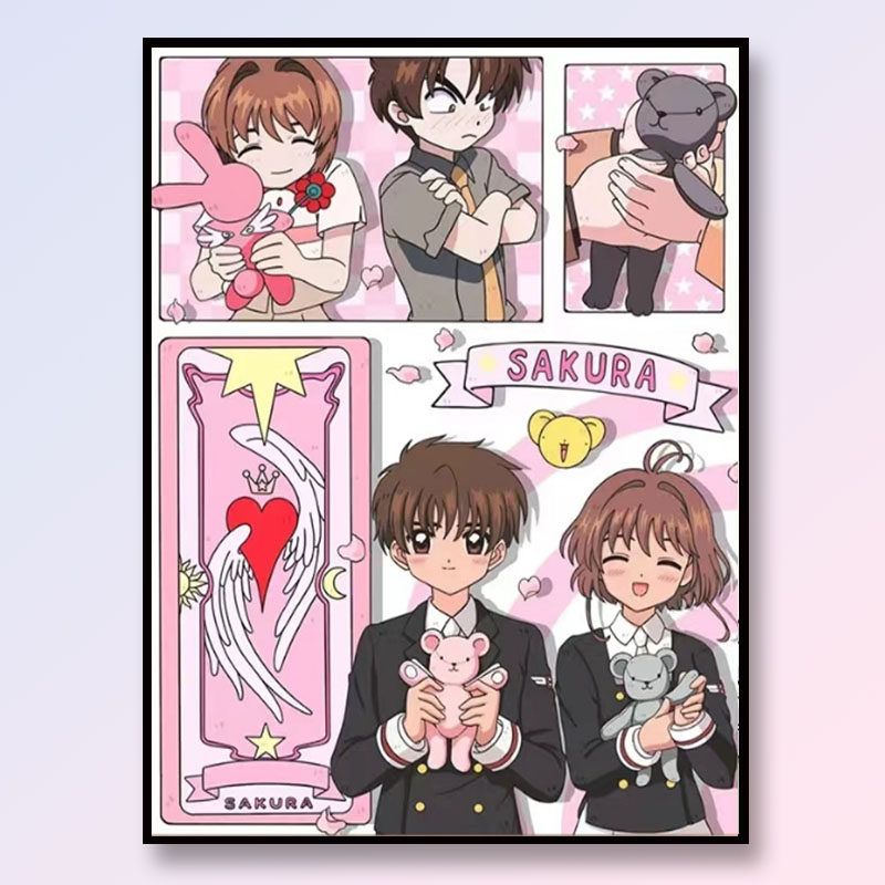 动漫魔卡少女樱百变小樱知世小狼桃矢雪兔diy数字油画手绘装饰画
