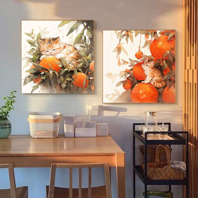 水果猫咪柿子橙子diy数字油画