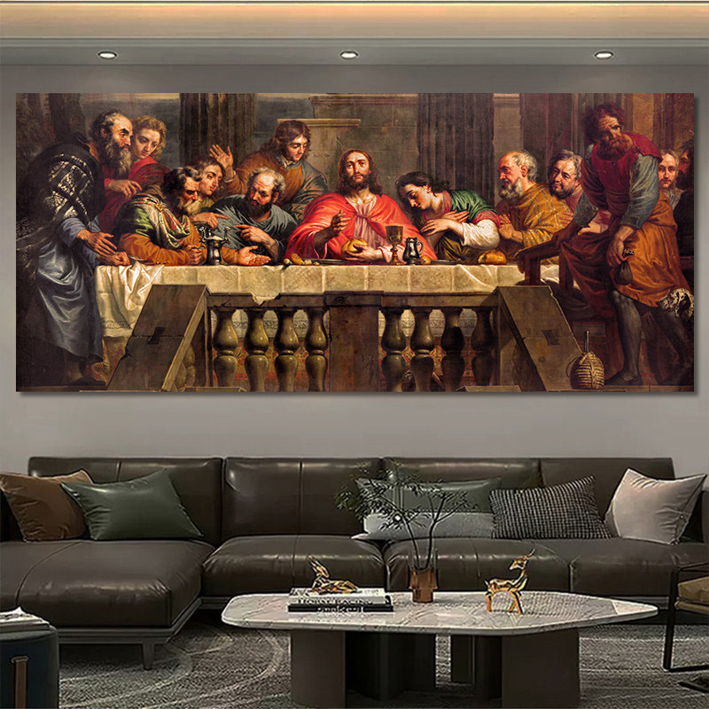 世界名画耶稣最后的晚餐 diy数字油画手绘玄关卧室酒店背景装饰画