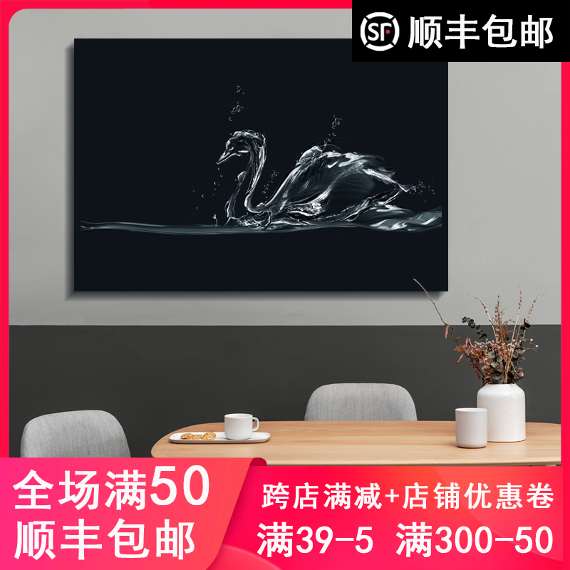 品都 现代简约动物黑马天鹅diy数字油画卧室客厅酒店背景装饰挂画图片