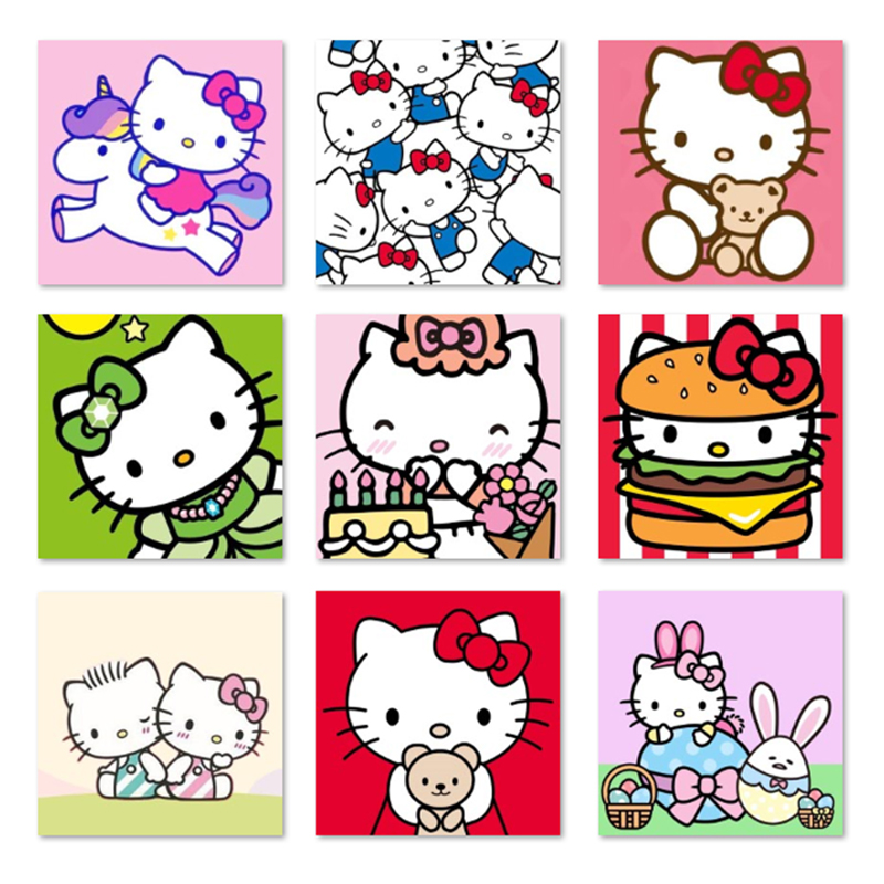 卡通可爱HelloKitty猫凯蒂猫 diy数字油画家居儿童房卧室装饰挂画