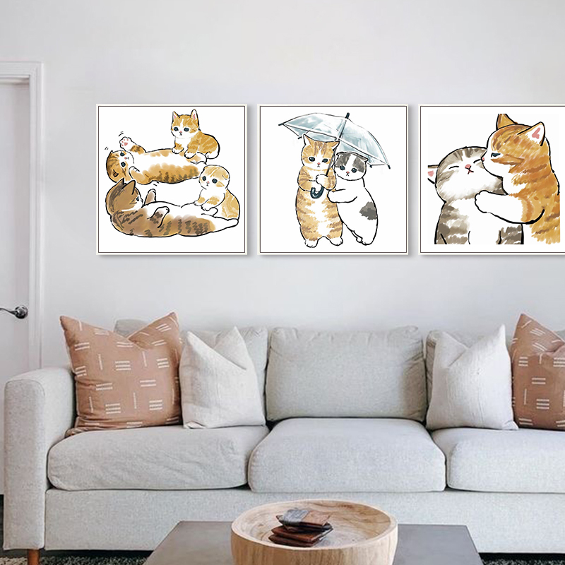 卡通可爱情侣恩爱小猫咪 diy数字油彩画手绘填色减压家居装饰挂画