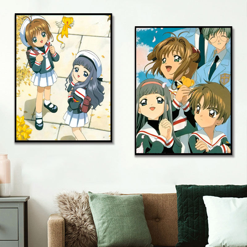 动漫魔卡少女樱百变小樱知世小狼桃矢雪兔diy数字油画手绘装饰画