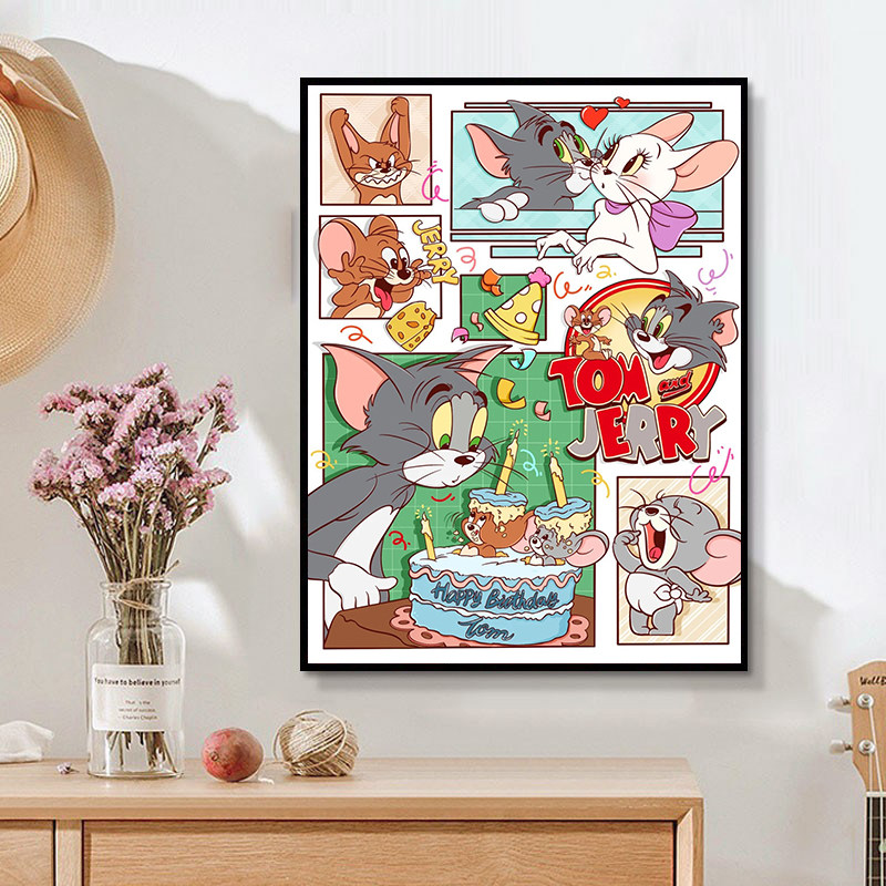 猫和老鼠汤姆杰瑞 diy数字油画手绘填色减压画丙烯油彩画卡通动画