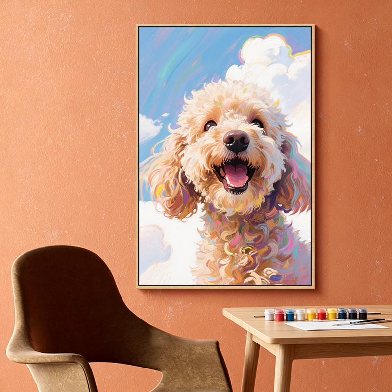 可爱狗狗泰迪犬diy数字油画手工手绘填色房间客厅家居墙壁装饰画