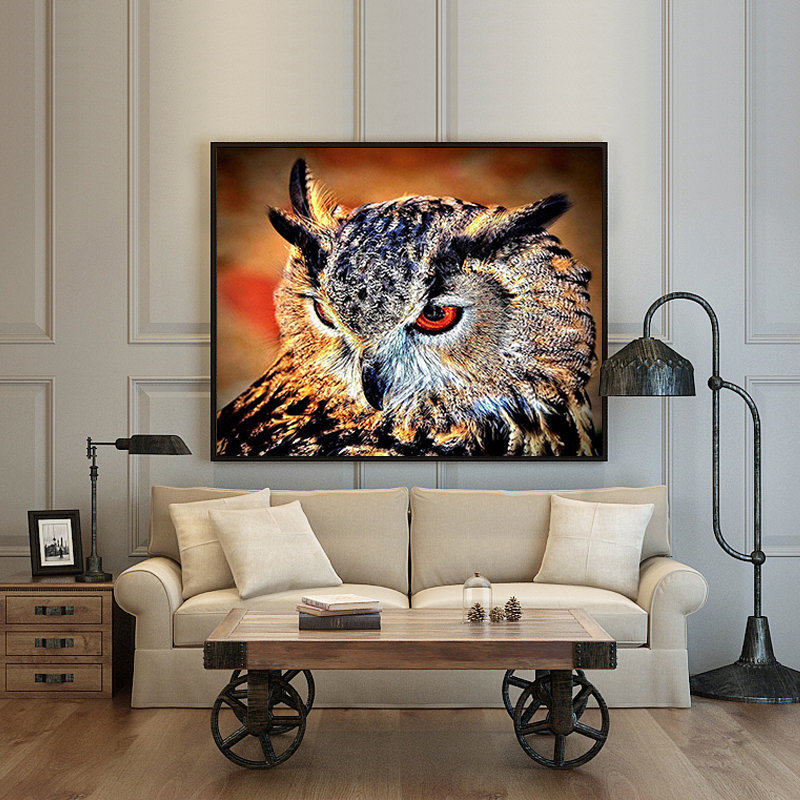 品都 猫头鹰雪雕diy数字油画减压填色客厅餐厅卧室酒店装饰画挂画