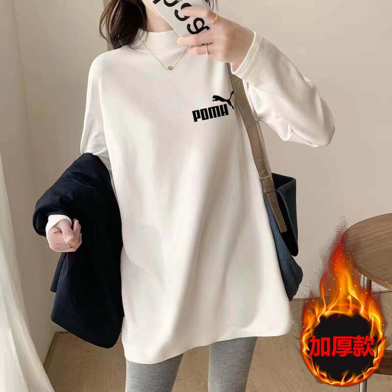 孕妇装秋冬新款加绒加厚半高领长袖T恤中长款打底衫宽松内搭上衣