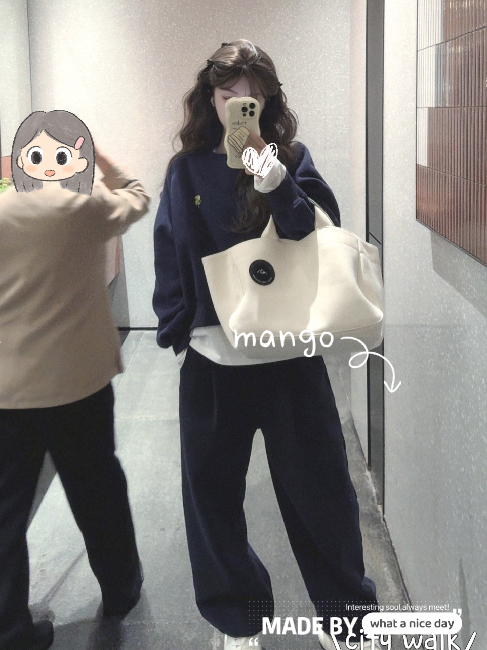 LISEYEN设计师原创 加绒松紧腰宽松 藏蓝色运动裤女冬季休闲百搭