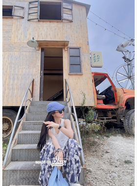 LISEYEN2024年新款秋冬设计师原创女扎染裤长裤高腰宽松休闲裤