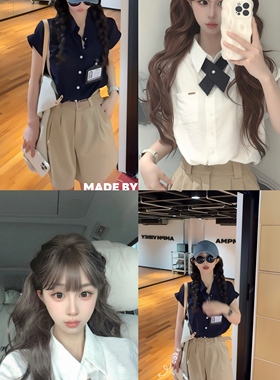 Liseyen设计师款 本期必入！含天丝透气凉感丝滑领结衬衫女夏短袖