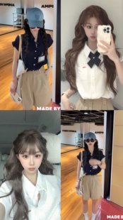 Liseyen设计师款 本期必入！含天丝透气凉感丝滑领结衬衫女夏短袖