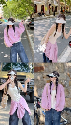 LISEYEN设计师款 香芋紫初秋短夹克小外套女短款宽松慵懒休闲上衣