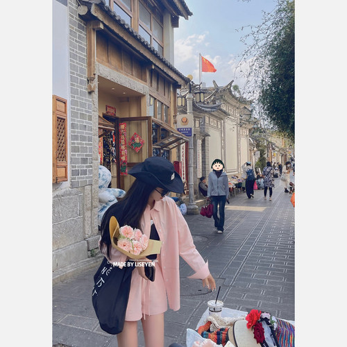 衬衫微醺粉LISEYEN宽松